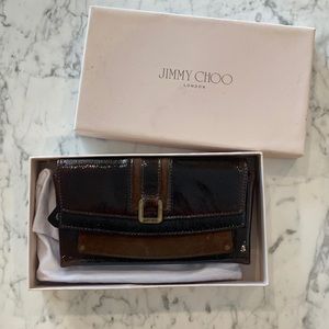 Jimmy Choo Liquid Patent Suede Cognac Wallet